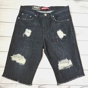Neo Blue Distressed Black Denim Shorts Size 32 Men